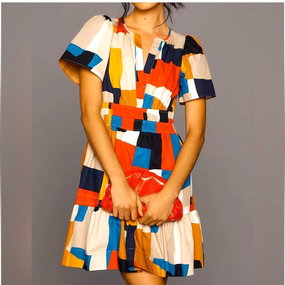 Anthropologie Multicolor Block-Print Mini Dress (Red, Blue, Yellow, Navy, Cream)